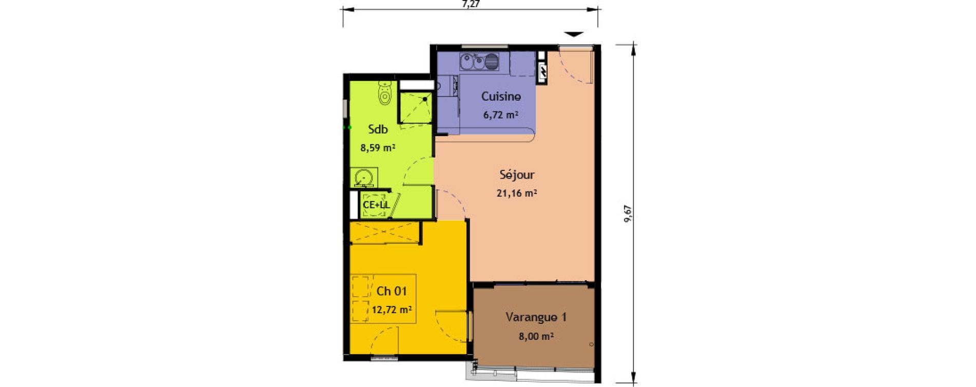 Appartement T2 de 49,19 m2 &agrave; Saint-Pierre Saint pierre, re centre