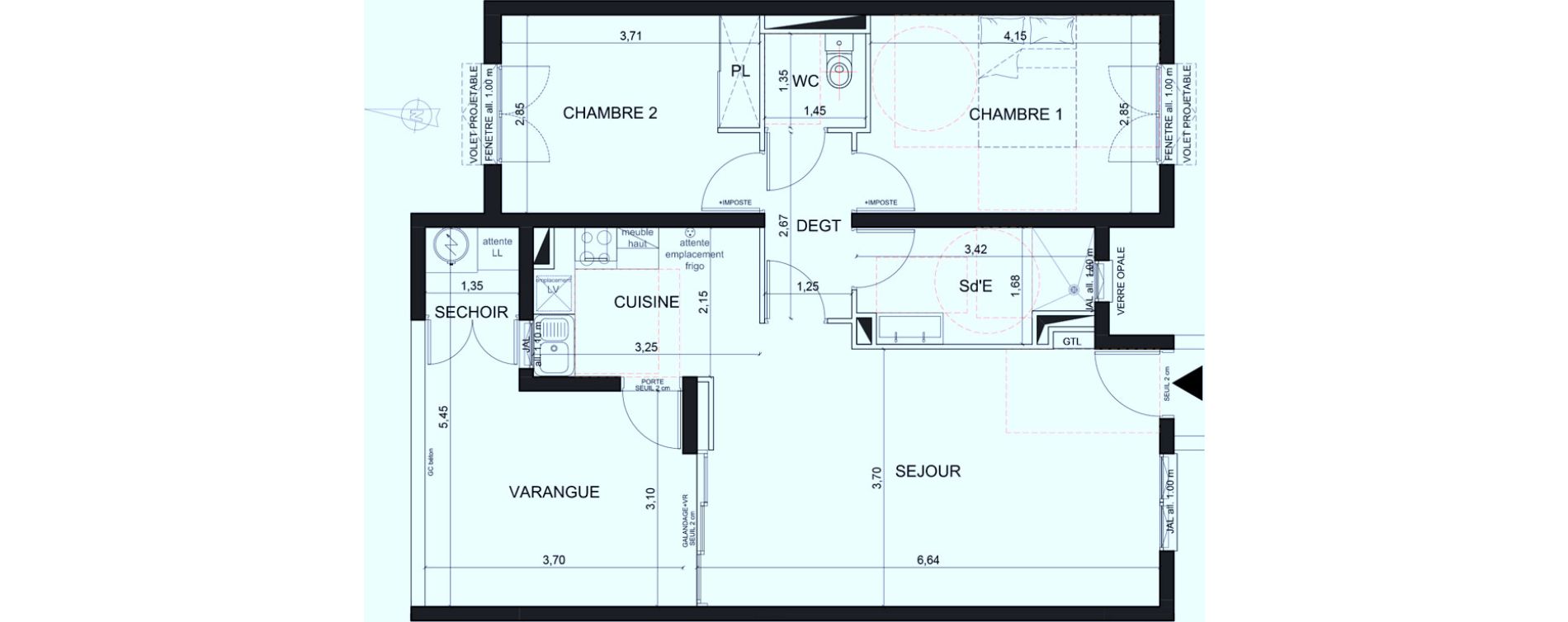 Appartement T3 de 64,45 m2 Sainte-Marie Centre