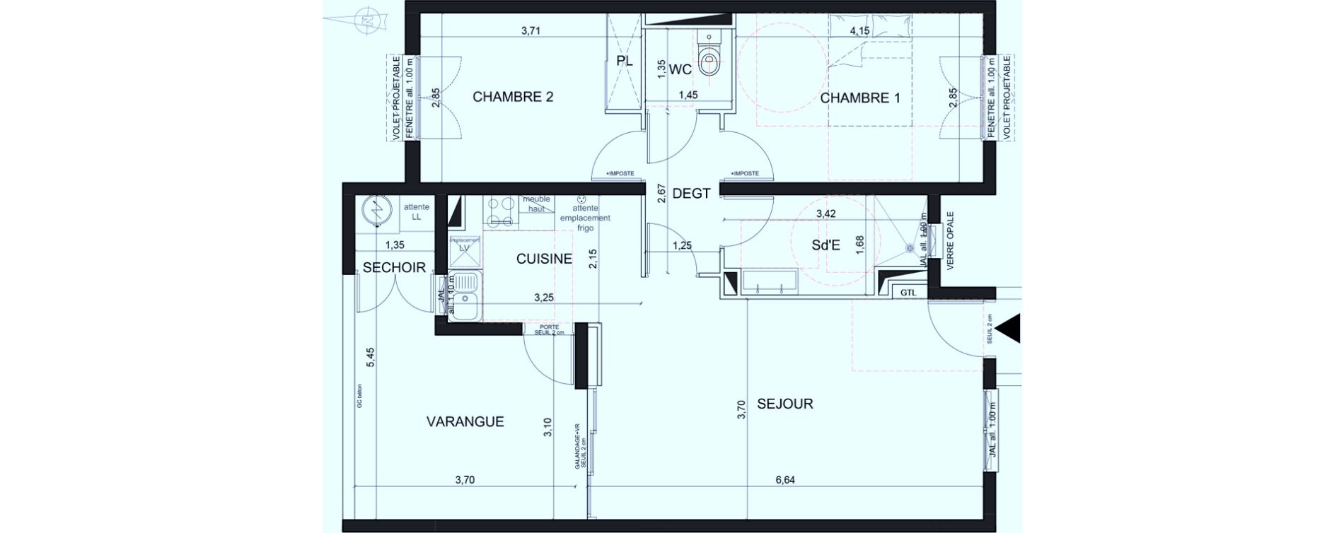 Appartement T3 de 64,45 m2 Sainte-Marie Centre