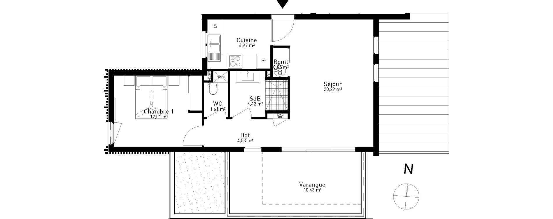 Appartement T2 de 50,68 m2 Sainte-Marie Centre