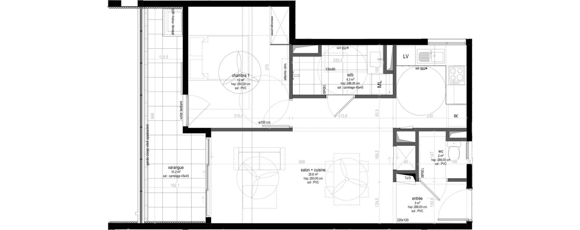 Appartement T2 de 47,10 m2 Sainte-Marie Centre