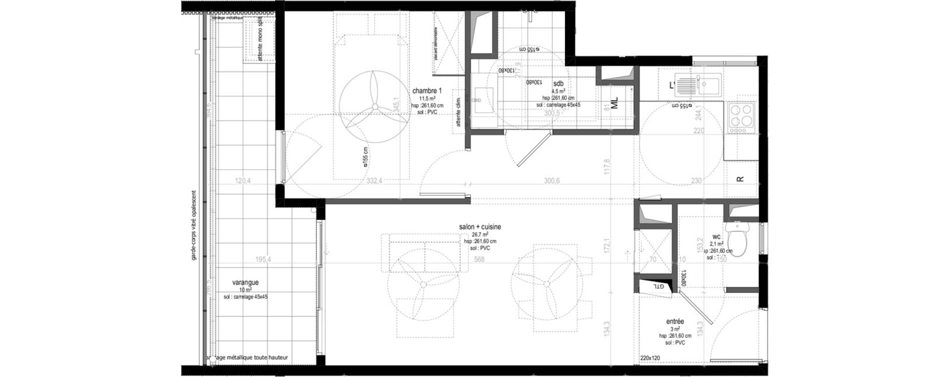 Appartement T2 de 47,80 m2 Sainte-Marie Centre