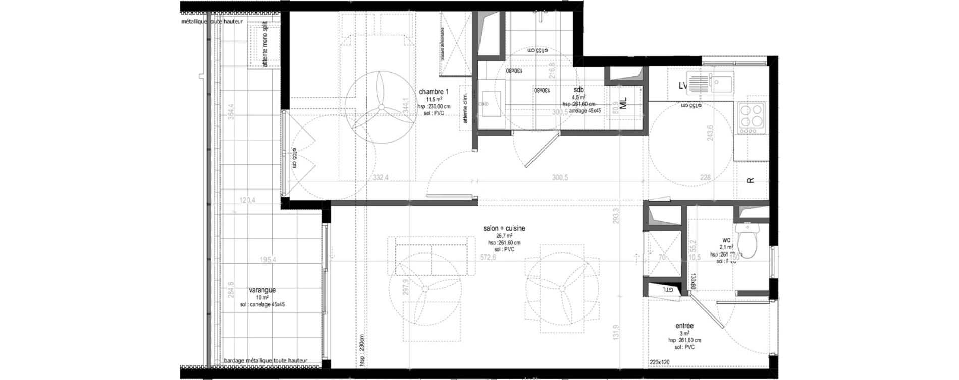 Appartement T2 de 47,80 m2 Sainte-Marie Centre