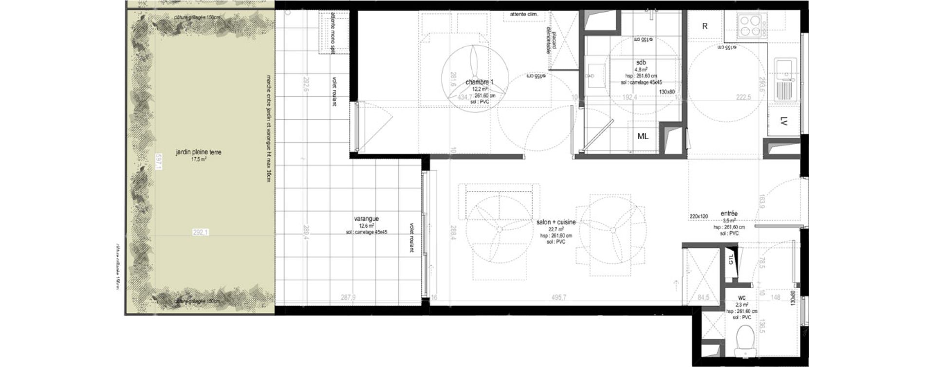 Appartement T2 de 45,50 m2 Sainte-Marie Centre