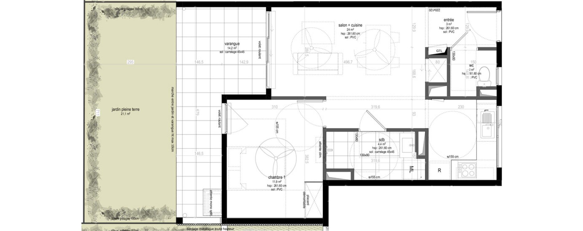 Appartement T2 de 45,30 m2 Sainte-Marie Centre