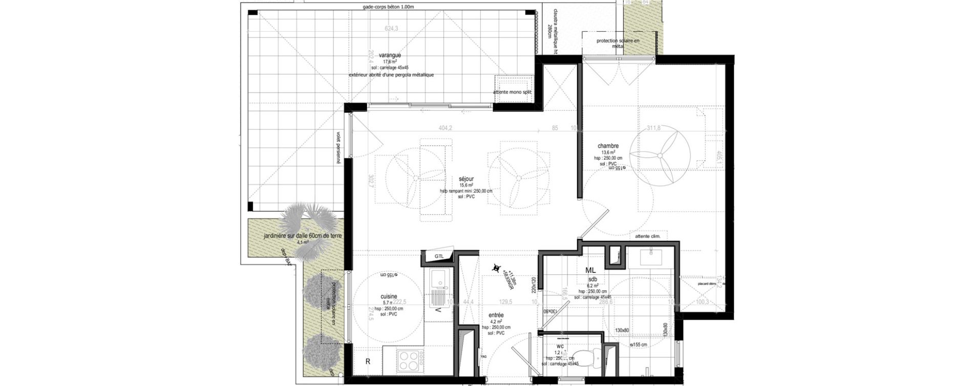 Appartement T2 de 46,50 m2 Sainte-Marie Centre