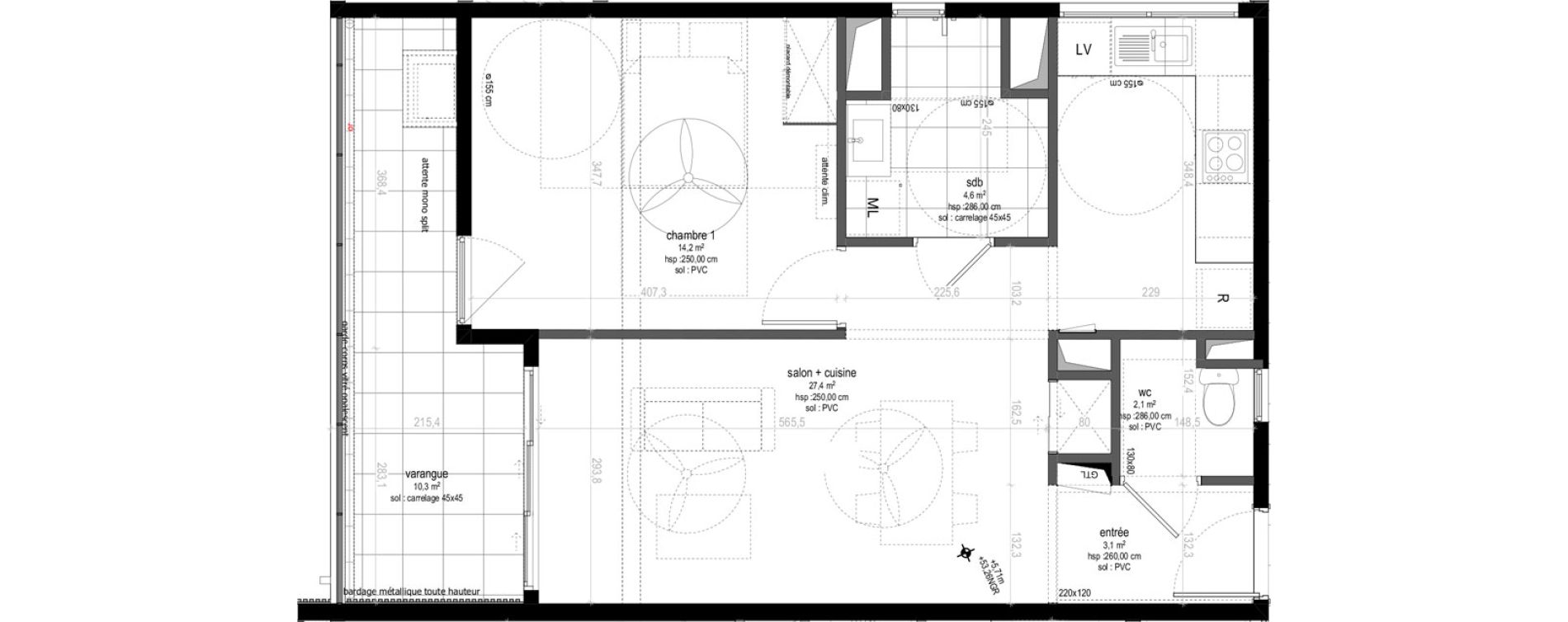 Appartement T2 de 61,40 m2 Sainte-Marie Centre