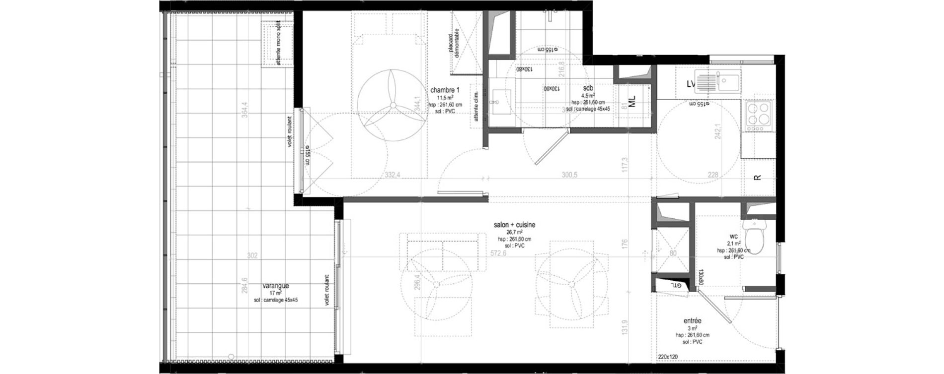 Appartement T2 de 47,80 m2 Sainte-Marie Centre