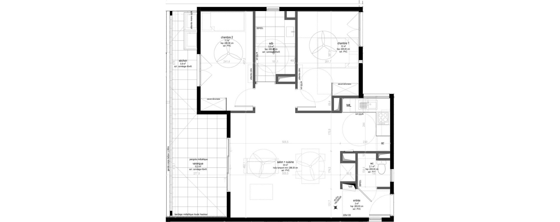 Appartement T3 de 66,60 m2 Sainte-Marie Centre