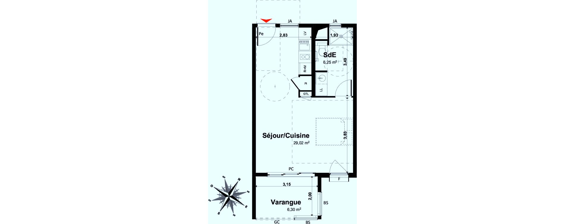 Appartement T1 de 35,27 m2 &agrave; Tampon Le tampon