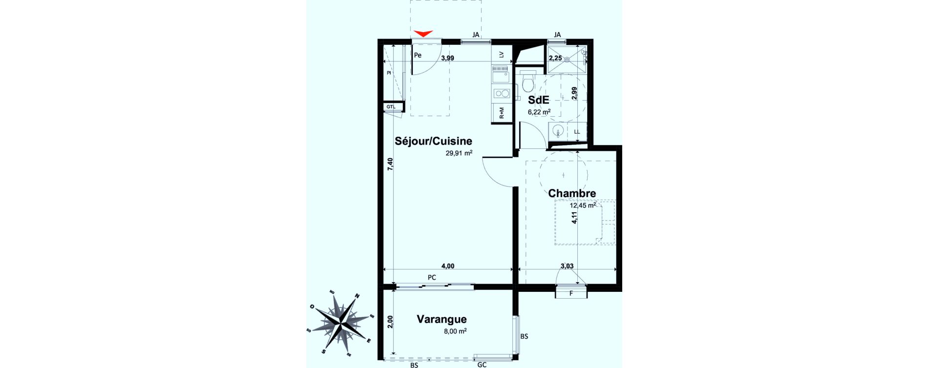 Appartement T2 de 48,58 m2 &agrave; Tampon Le tampon