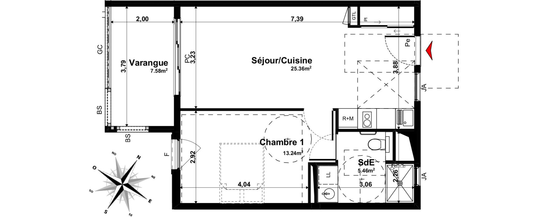 Appartement T2 de 44,06 m2 &agrave; Tampon Le tampon
