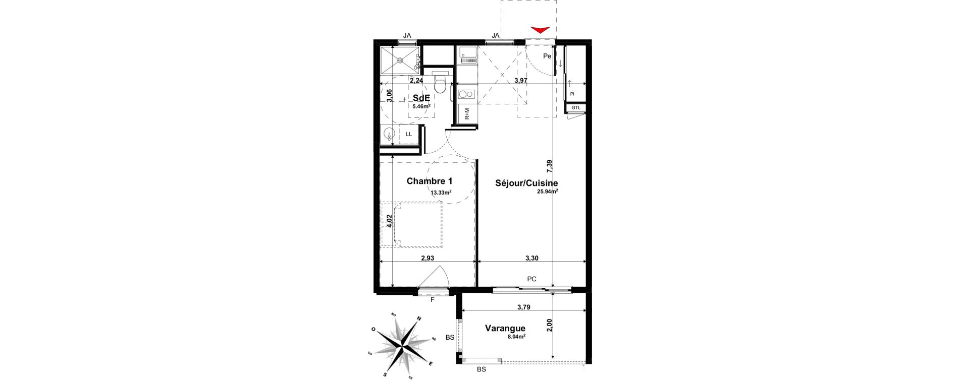 Appartement T2 de 44,73 m2 &agrave; Tampon Le tampon