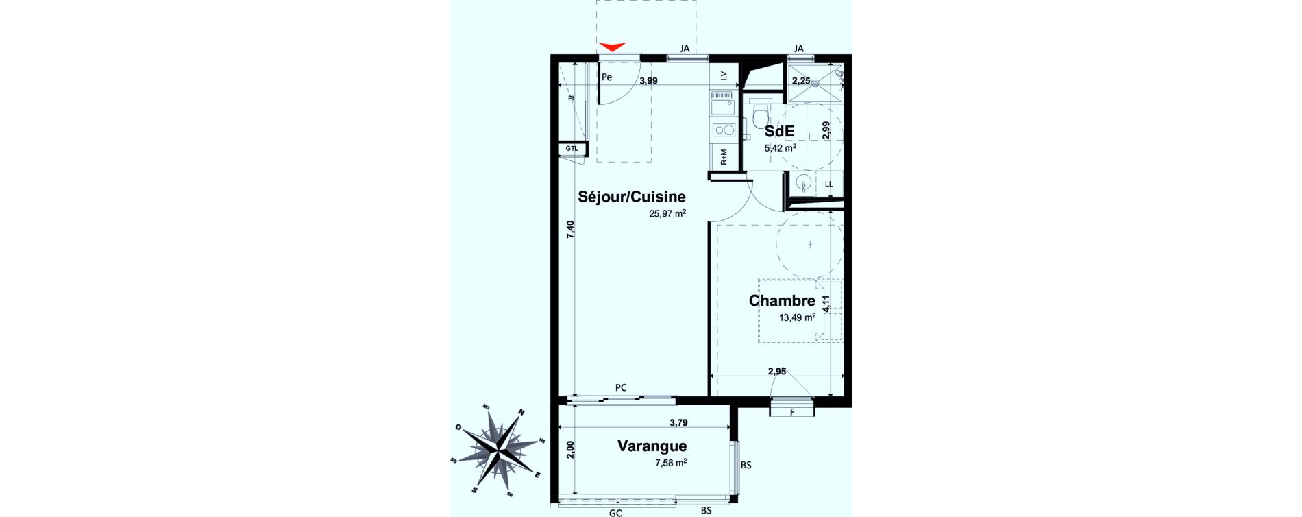 Appartement T2 de 44,88 m2 &agrave; Tampon Le tampon