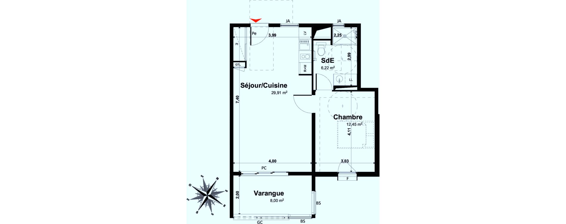 Appartement T2 de 48,58 m2 &agrave; Tampon Le tampon