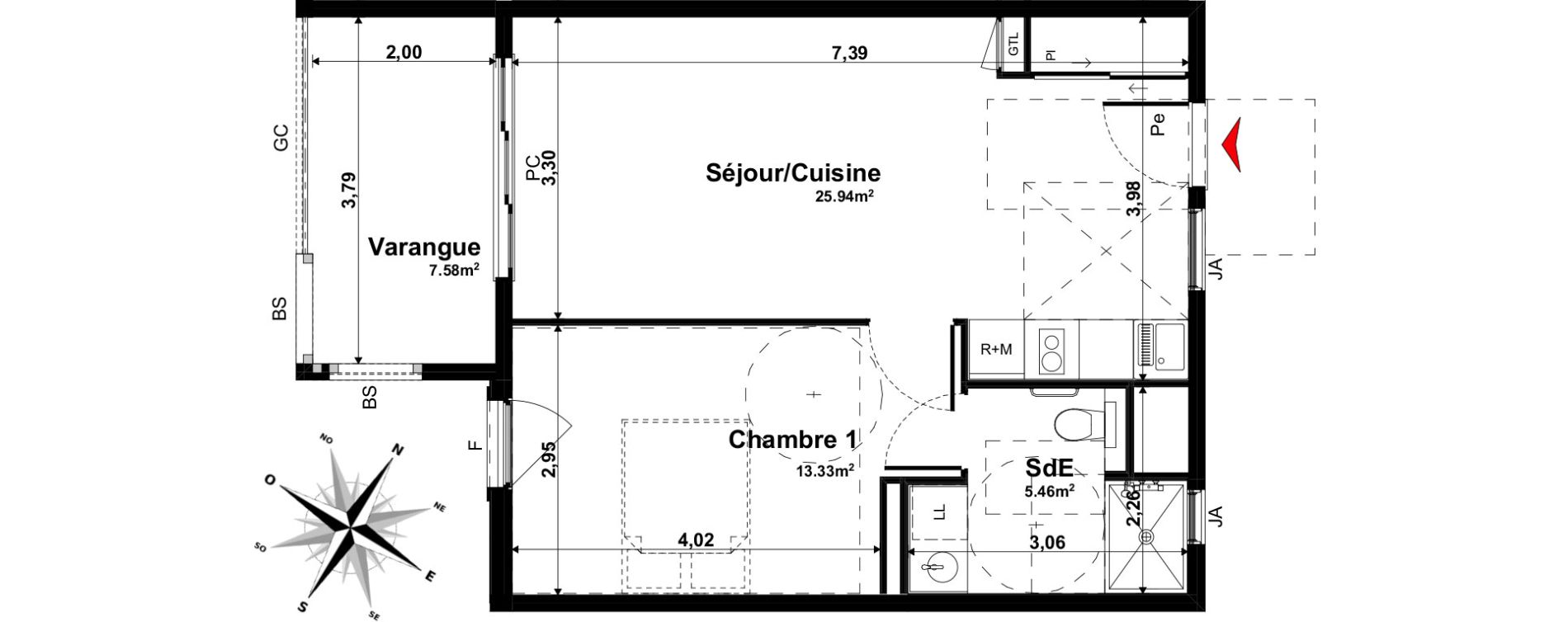 Appartement T2 de 44,73 m2 &agrave; Tampon Le tampon