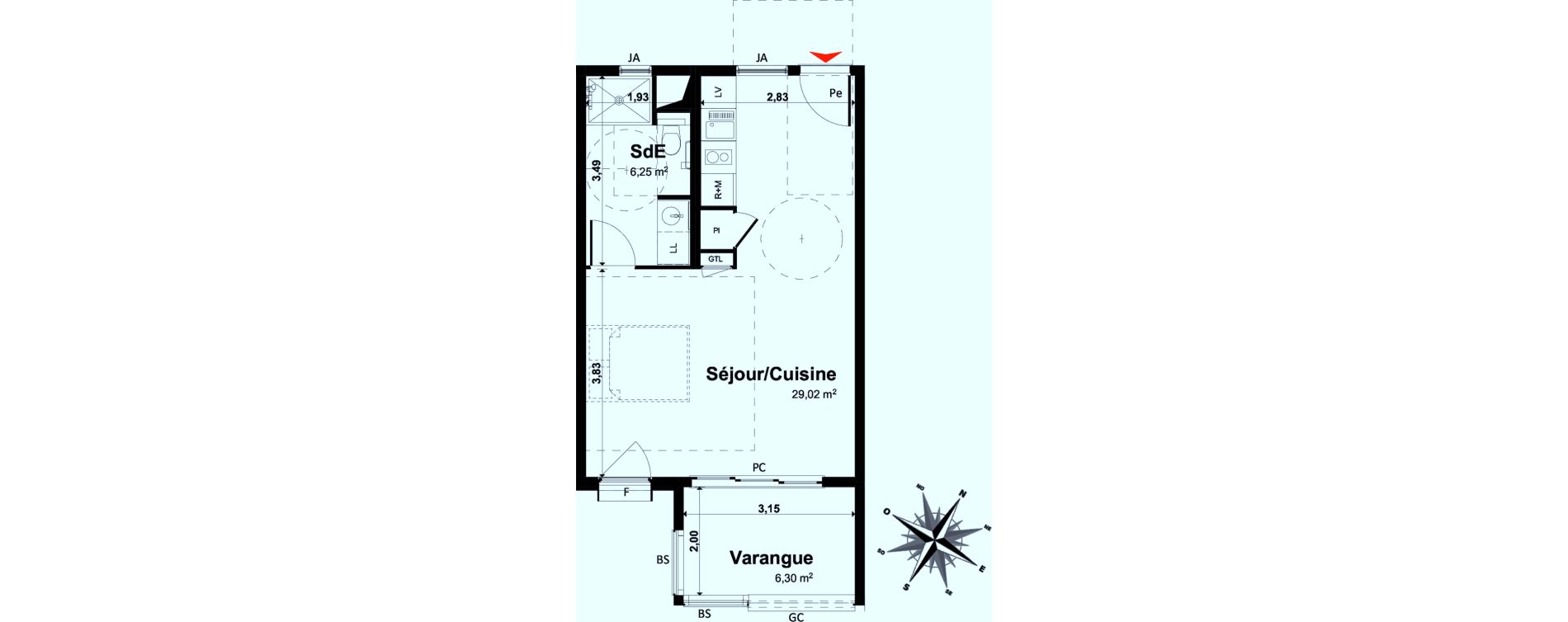 Appartement T1 de 35,27 m2 &agrave; Tampon Le tampon