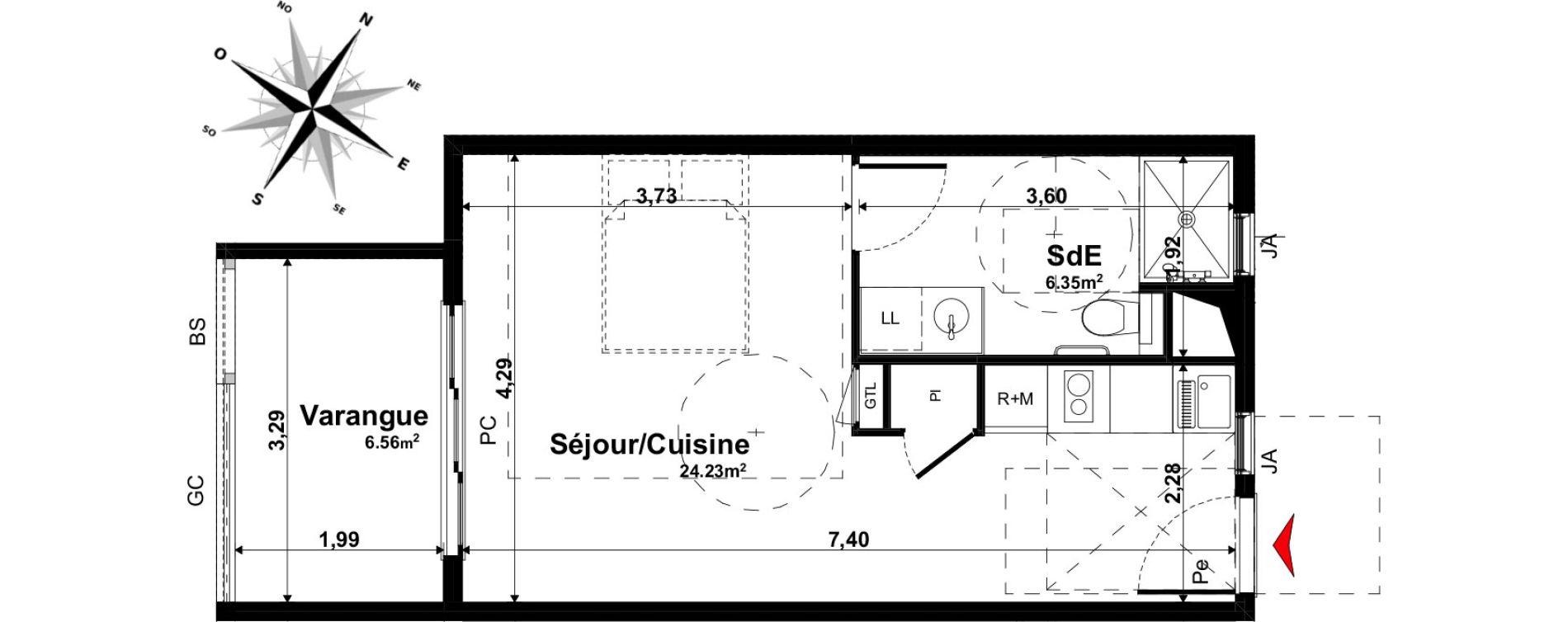 Appartement T1 de 30,58 m2 &agrave; Tampon Le tampon