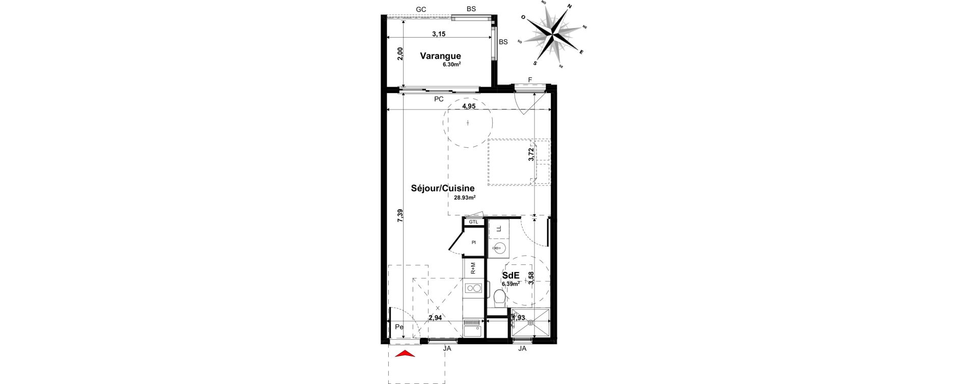 Appartement T1 de 35,32 m2 &agrave; Tampon Le tampon