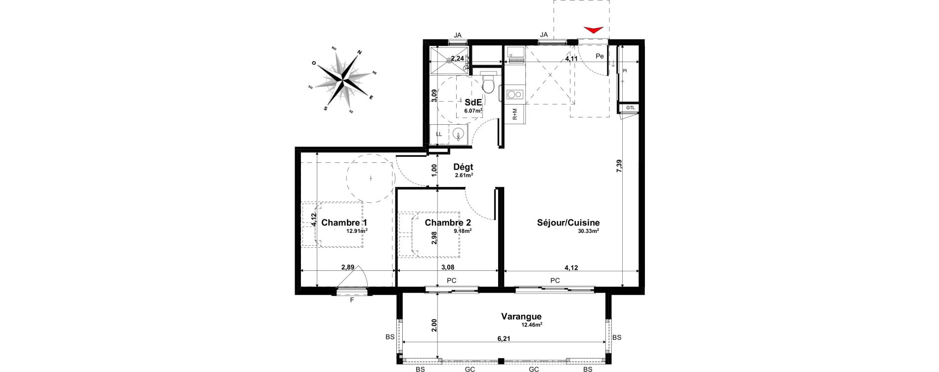 Appartement T3 de 61,10 m2 &agrave; Tampon Le tampon