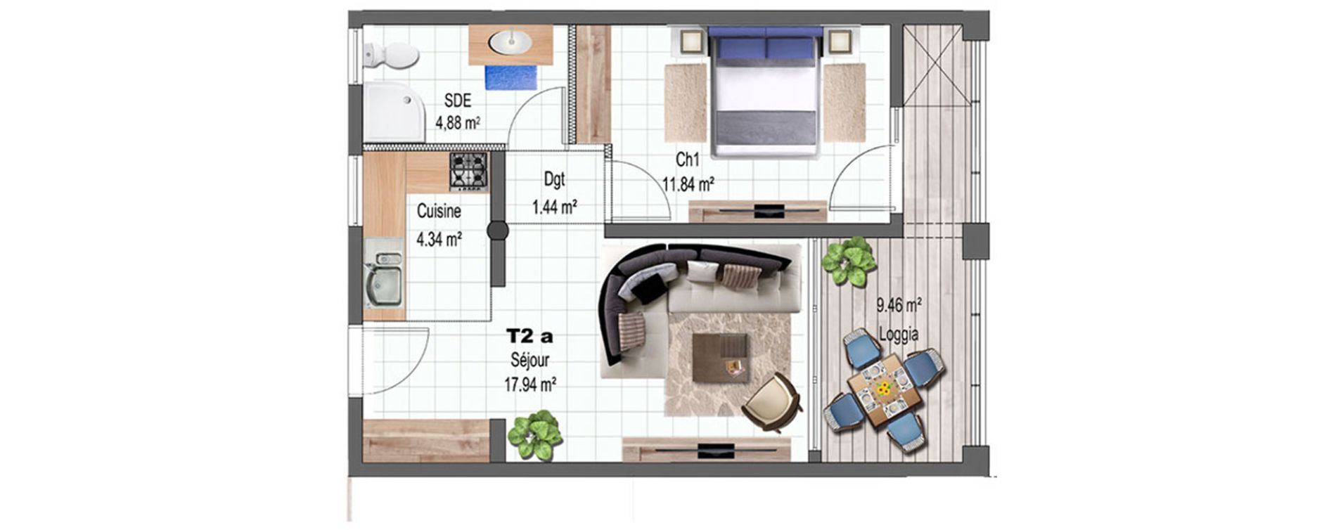 Appartement T2 de 40,44 m2 &agrave; Fort-De-France Etang z abricot