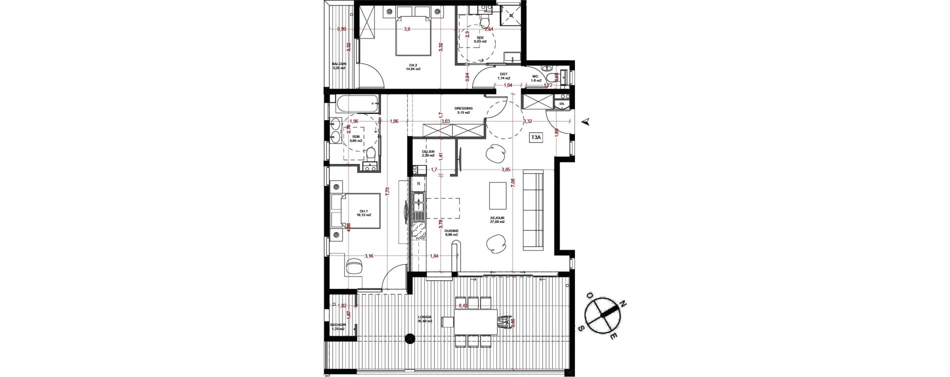 Appartement T3 de 89,29 m2 &agrave; Fort-De-France Etang z abricot