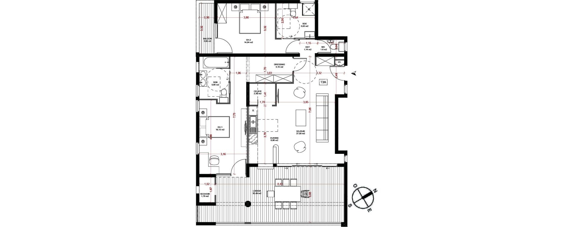 Appartement T3 de 89,29 m2 &agrave; Fort-De-France Etang z abricot