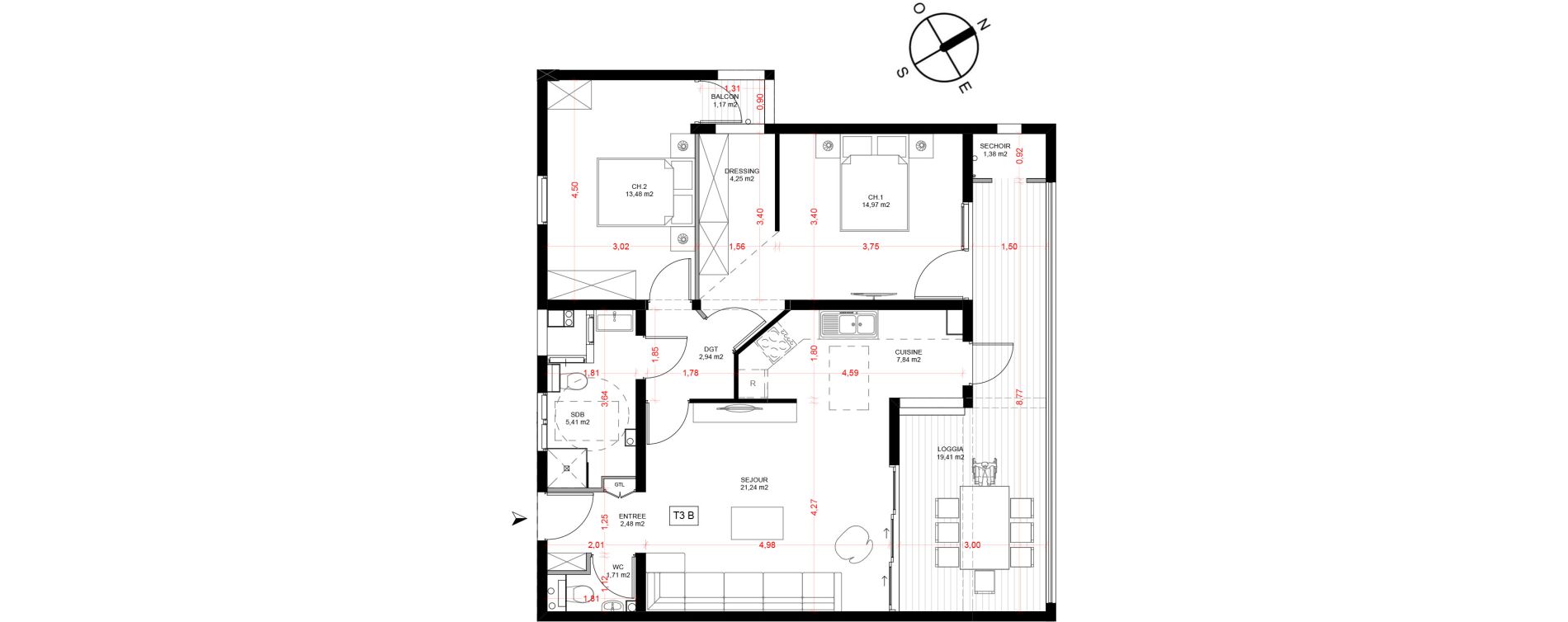 Appartement T3 de 75,70 m2 &agrave; Fort-De-France Etang z abricot