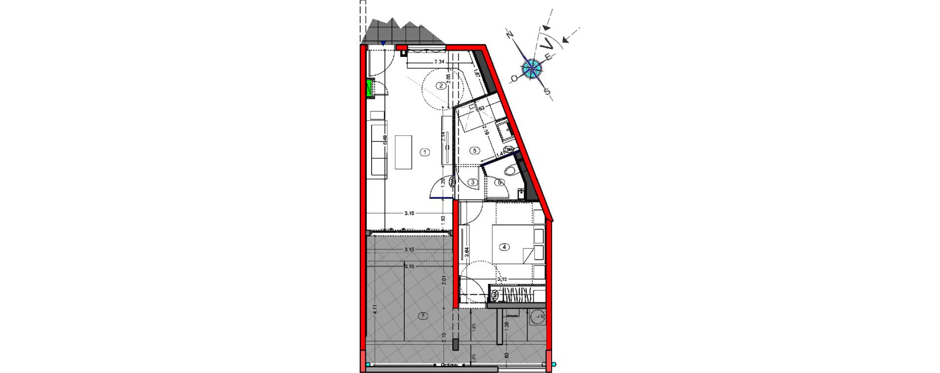 Appartement T2 de 42,78 m2 &agrave; Fort-De-France Etang z abricot