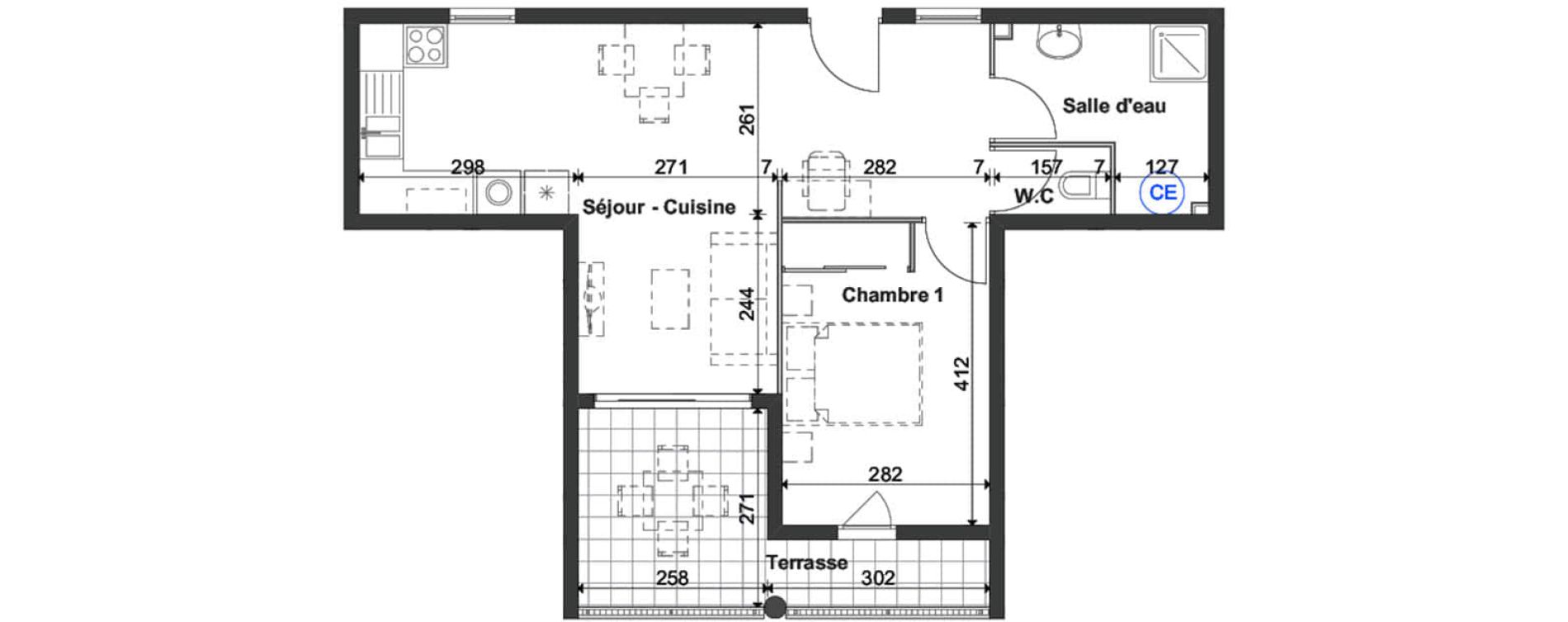 Appartement T2 de 48,03 m2 à Fort-De-France Etang z abricot