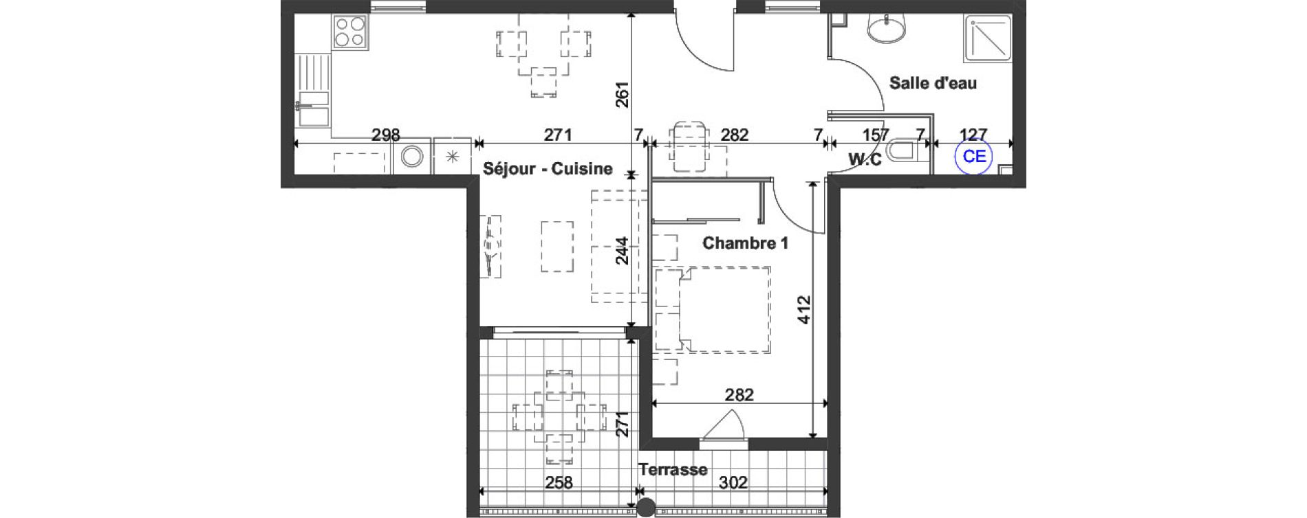 Appartement T2 de 48,03 m2 à Fort-De-France Etang z abricot