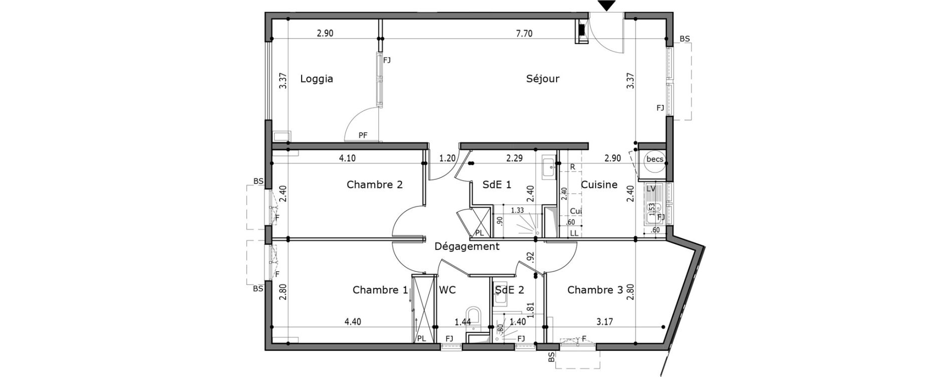 Appartement T4 de 80,50 m2 Trinit&eacute; La trinite