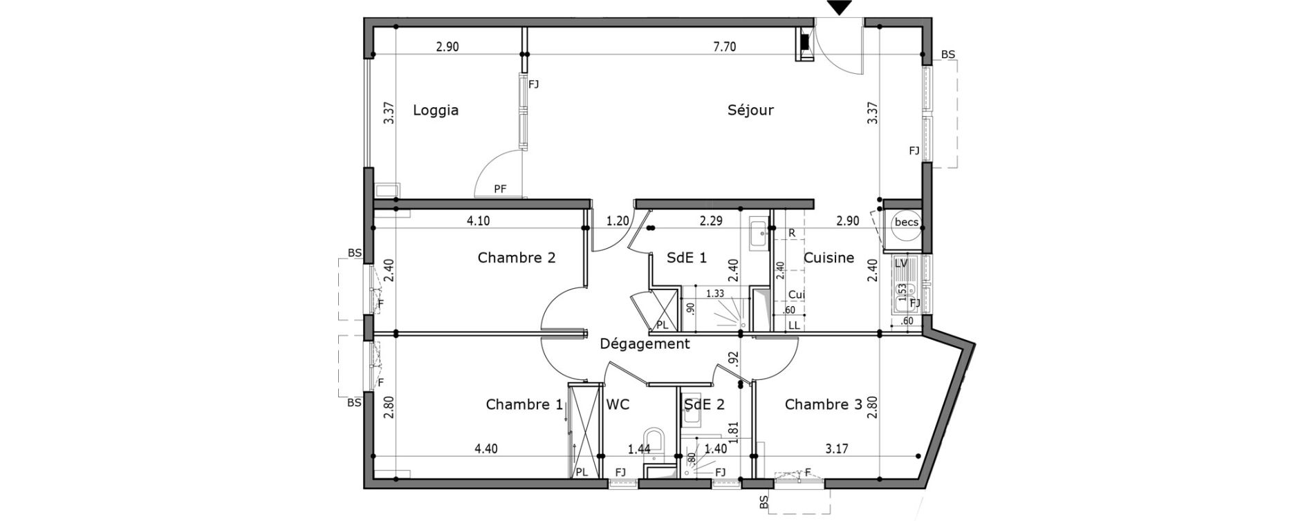 Appartement T4 de 80,50 m2 Trinit&eacute; La trinite