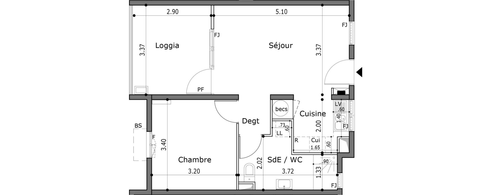 Appartement T2 de 40,55 m2 Trinit&eacute; La trinite