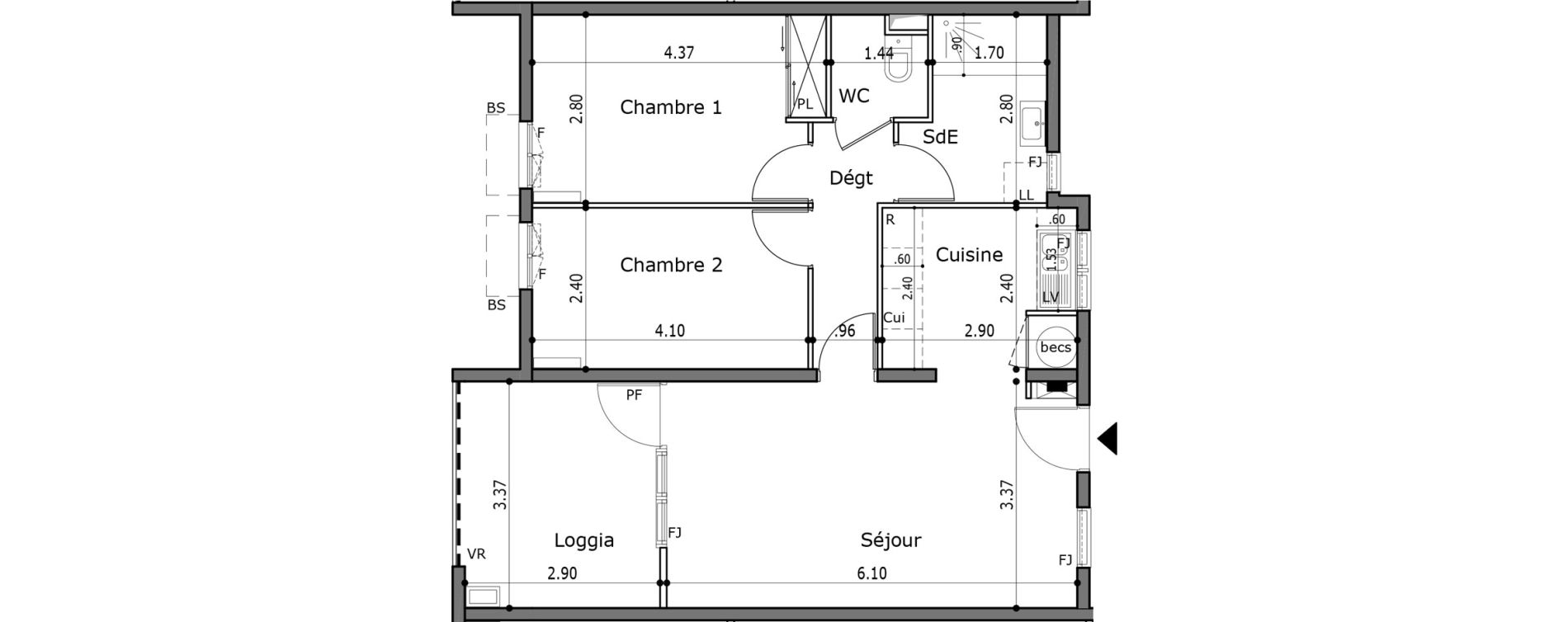Appartement T3 de 60,16 m2 Trinit&eacute; La trinite