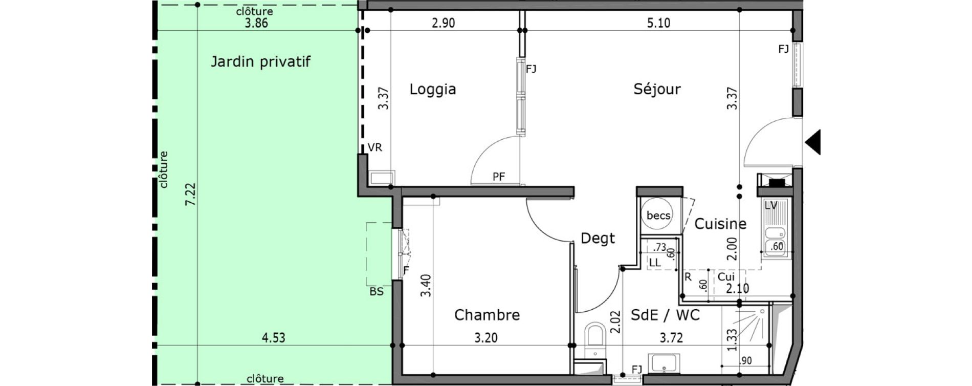 Appartement T2 de 40,82 m2 Trinit&eacute; La trinite
