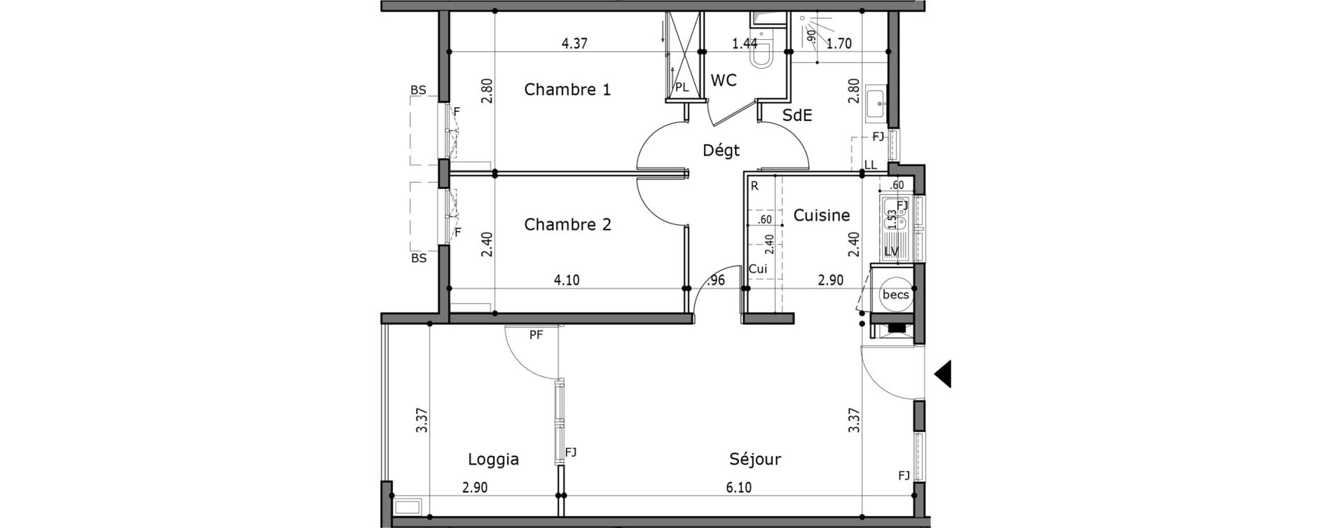 Appartement T3 de 60,16 m2 Trinit&eacute; La trinite