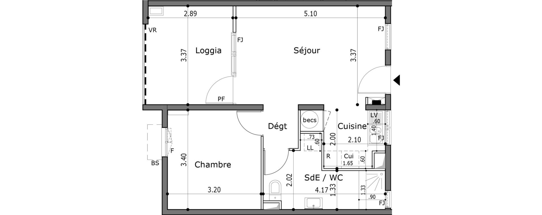 Appartement T2 de 41,15 m2 Trinit&eacute; La trinite