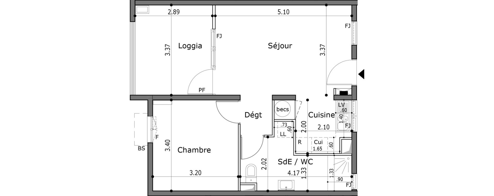 Appartement T2 de 41,15 m2 Trinit&eacute; La trinite