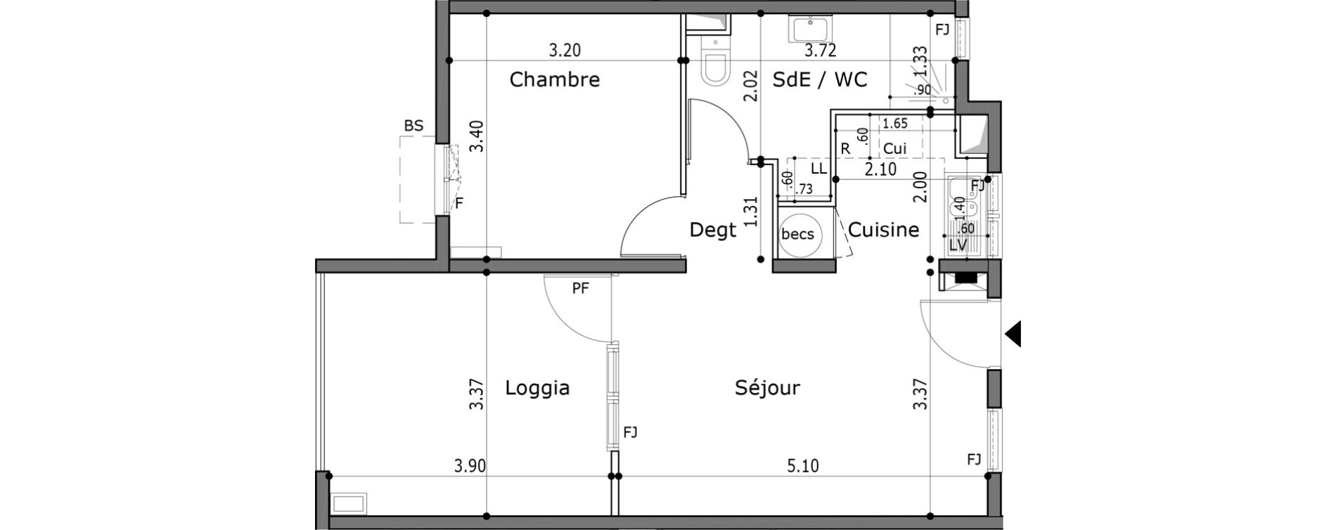 Appartement T2 de 40,55 m2 Trinit&eacute; La trinite