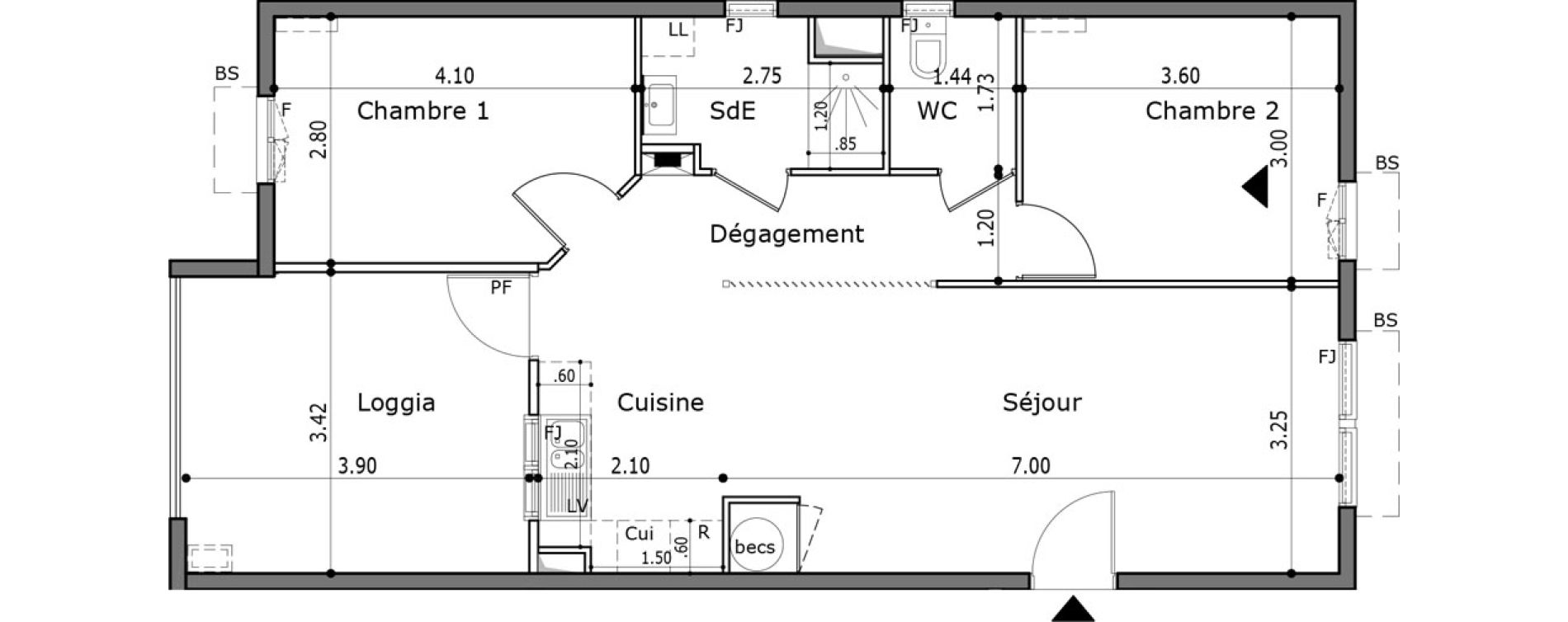 Appartement T3 de 63,61 m2 Trinit&eacute; La trinite