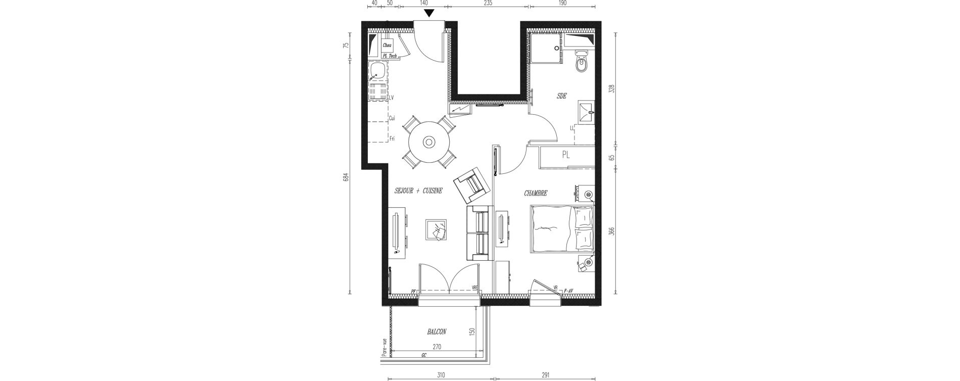 Appartement T2 de 42,02 m2 &agrave; Aigrefeuille-Sur-Maine Centre