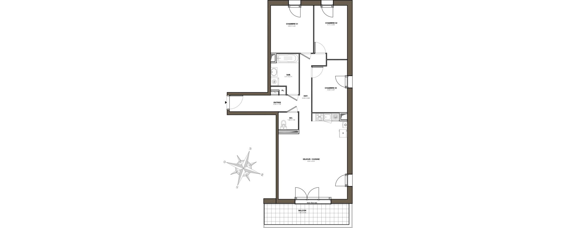 Appartement T4 de 82,92 m2 &agrave; Blain Centre