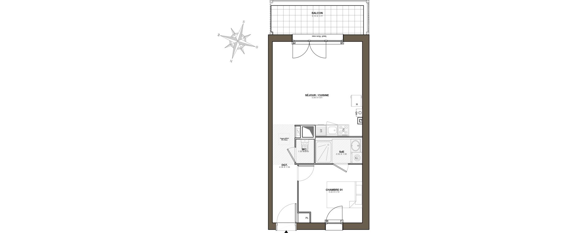 Appartement T2 de 44,65 m2 &agrave; Blain Centre