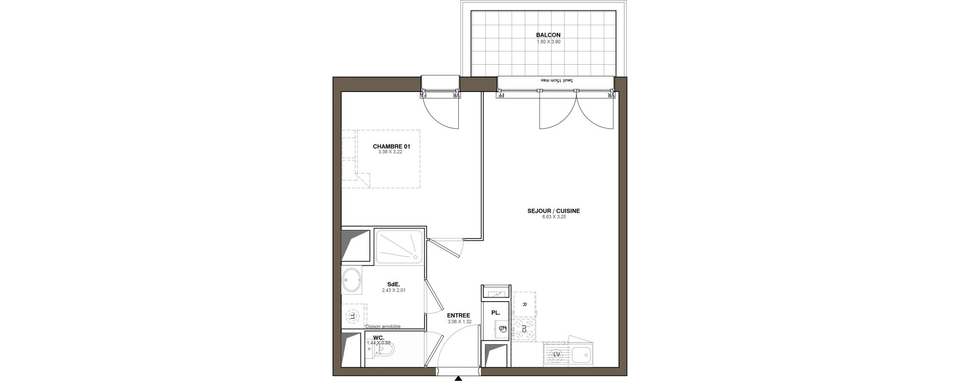 Appartement T2 de 42,02 m2 &agrave; Blain Centre