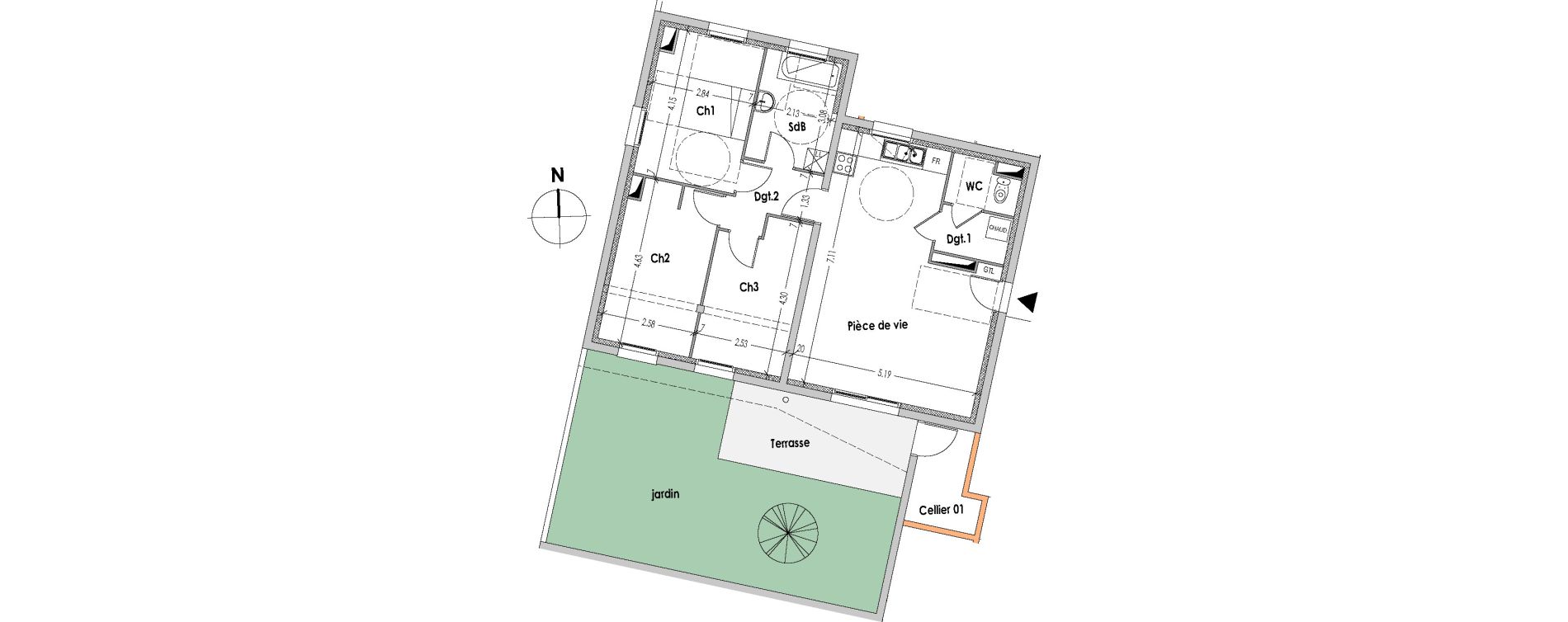 Appartement T4 de 79,31 m2 &agrave; Bouaye Les ormeaux