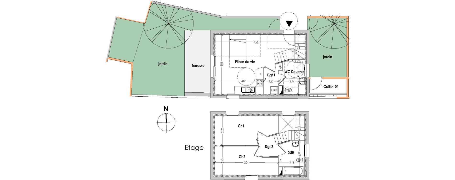 Duplex T3 de 68,84 m2 &agrave; Bouaye Les ormeaux