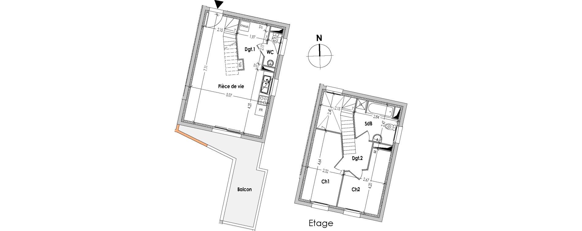 Duplex T3 de 60,42 m2 &agrave; Bouaye Les ormeaux