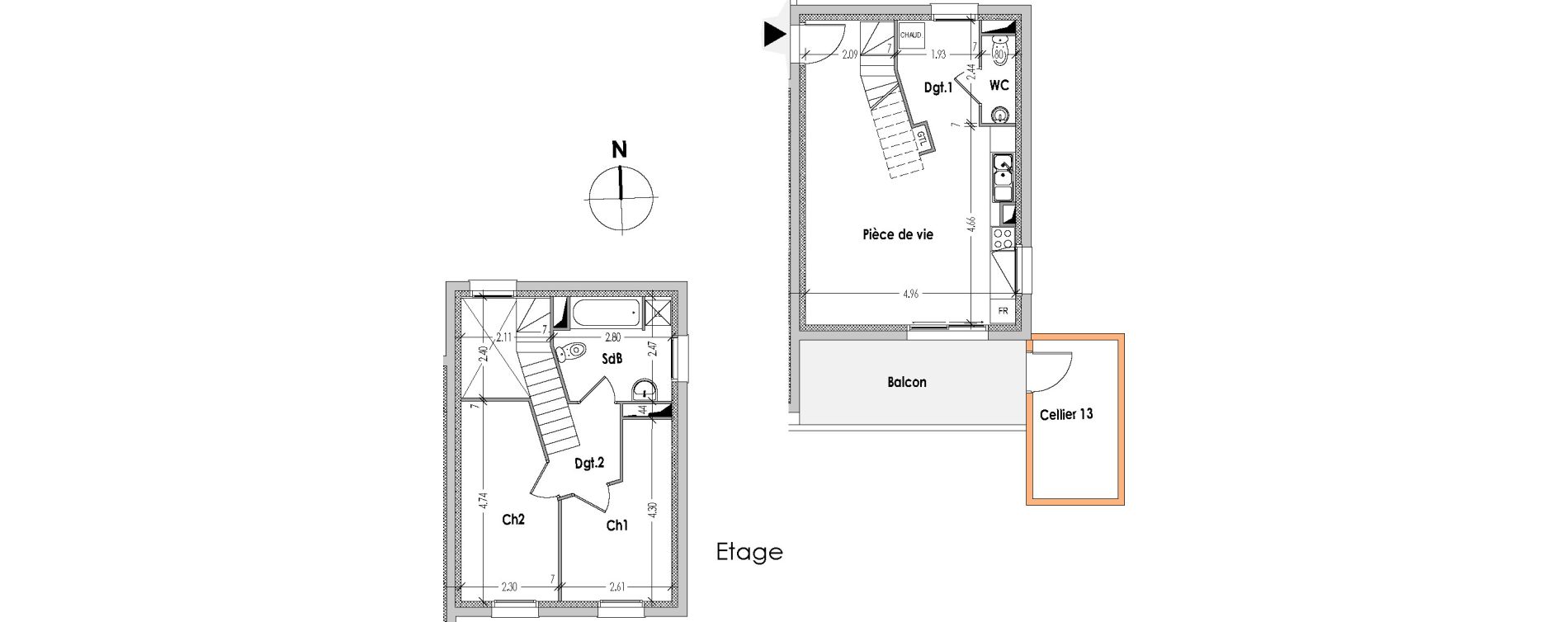 Duplex T3 de 60,36 m2 &agrave; Bouaye Les ormeaux