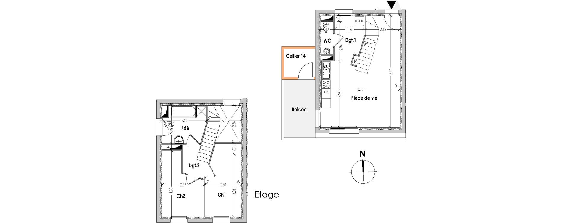 Duplex T3 de 60,68 m2 &agrave; Bouaye Les ormeaux